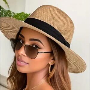 Stylish Tan Fedora Hat with Black Band-NWOT